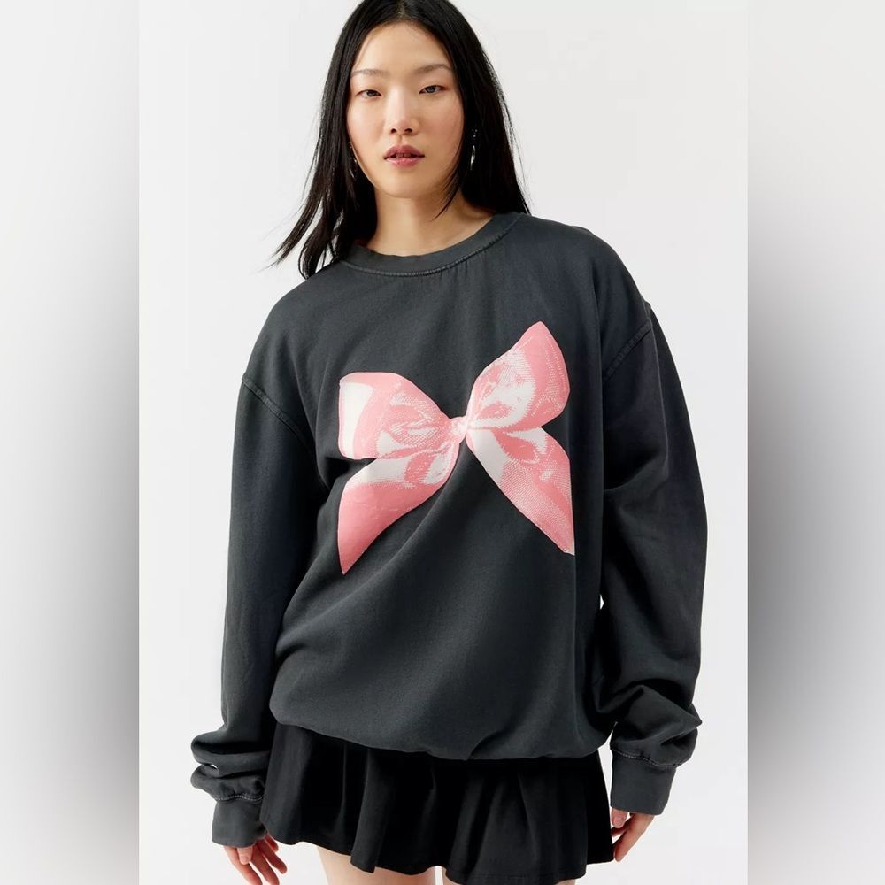 Urban Outfitters Pink Bow Oversized Sweatshirt Gray Coquette Romantic Size M